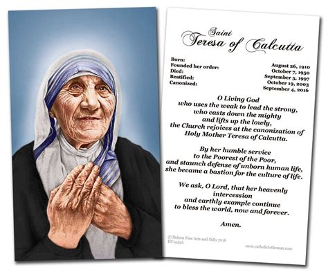 St. Teresa of Calcutta Canonization Prayer Card - Catholic to the Max ...