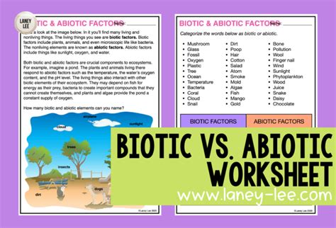 Biotic vs. Abiotic Factors Worksheet with Answer Key - Laney Lee