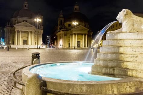 Piazza Del Popolo with Twin Churches in Rome at the Night Editorial ...