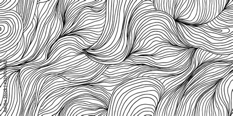 Abstract seamless pattern, wavy line art ink drawing in black on white ...