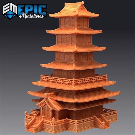 3D Printable Feudal Temple Tower / Monk Building / Japanese Dynasty Shrine / Playable Interior ...