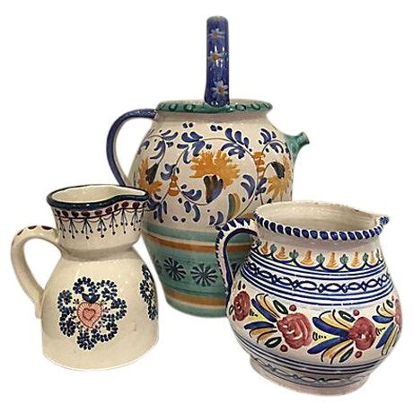 Mediterranean Pottery Jugs - Set of 3 | Chairish
