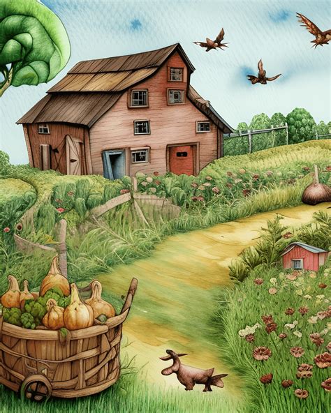 Fantasy Watercolor Farm House Painting · Creative Fabrica