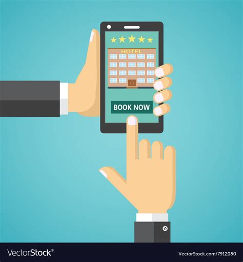 Booking a hotel room on a mobile device Royalty Free Vector