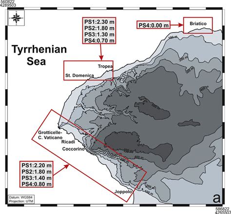 Sketch map of Capo Vaticano region showing the nominal elevation above... | Download Scientific ...