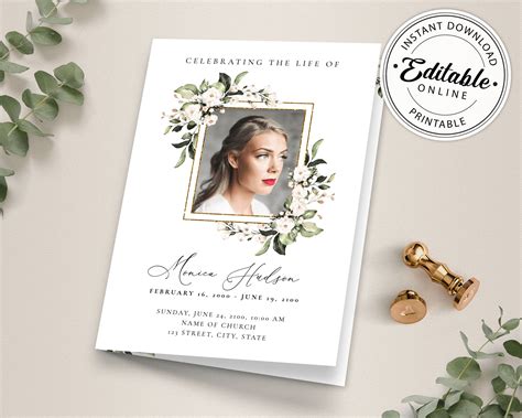 Funeral Program Template Floral Memorial Program Editable - Etsy Hong Kong