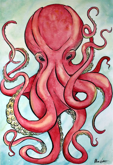 Red Octopus Watercolor Painting