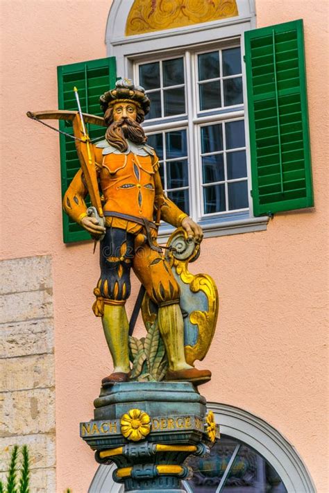 Statue of the Swiss National Hero Wilhelm Tell Situated on the Top of a Fountain in Schaffhausen ...