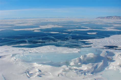 Dark-blue Ice on Frozen Lake, Arctic Landscape Stock Image - Image of ...