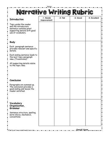 Narrative-Writing-Rubric Worksheets