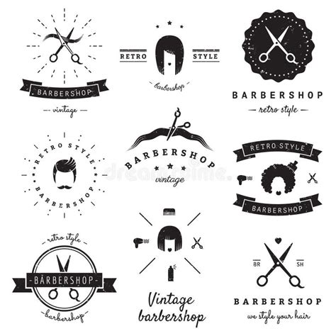 Barbershop (hair Salon) Logo Vintage Vector Set. Hipster And Retro Style. Stock Vector ...