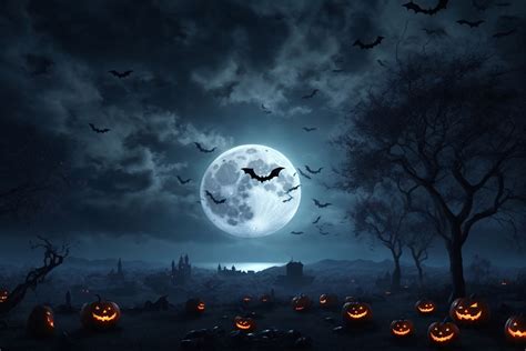 Midnight Full Moon Halloween Background Graphic by mimishop · Creative Fabrica