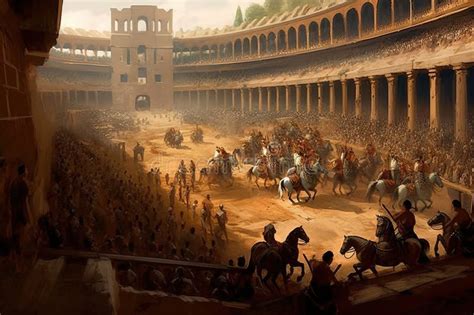 Watching a Chariot Race and Gladiator Fight in The_Colosseum Generative AI Stock Illustration ...