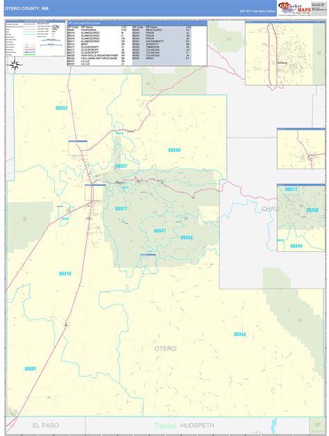 Otero County, NM Zip Code Wall Map Basic Style by MarketMAPS - MapSales