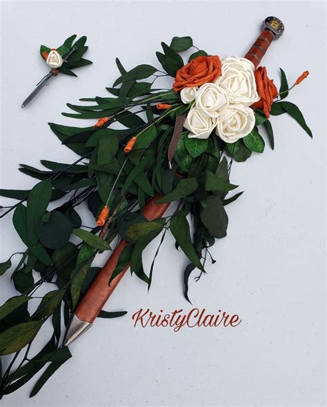 Medieval, Sword Bridal Bouquet, Burnt Orange, Sola Wood, Foam Rose ...