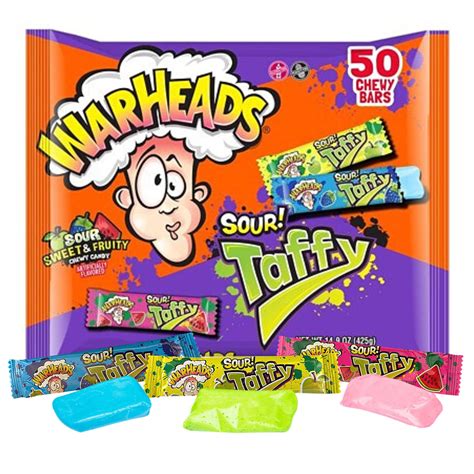 Buy Warheads Sour Taffy, Individually Wrapped Chewy Candies, Watermelon, Blue Raspberry, and ...