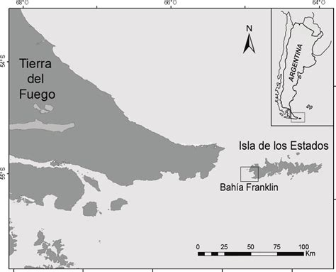 Ubicación de Bahía Franklin en el oeste de la Isla de los Estados ...