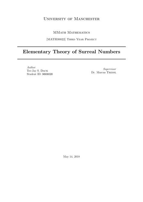 (PDF) Elementary Theory of Surreal Numbers