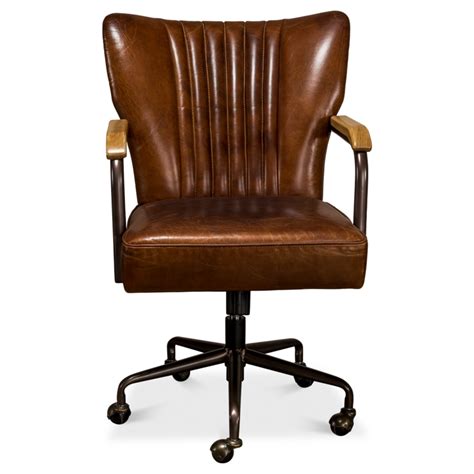 Eleanor Mid Century Modern Brown Leather Metal Base Swivel Office Chair - Kathy Kuo Home | Havenly