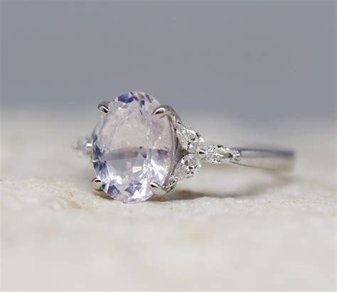 White sapphire engagement ring. color change sapphire ring 5ct oval diamond ring Platinum ring ...