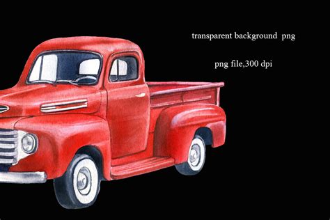 Red Truck Clipart, Vintage Pick Up, Watercolor, Hand Painted PNG By WatercolorArtByOlga ...