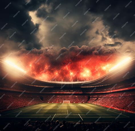 Premium AI Image | REALISTIC STADIUM PHOTO WITH RED SMOKE IN 4K