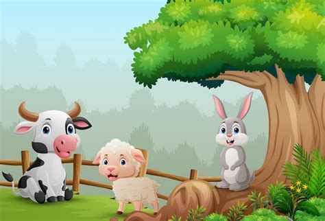 Premium Vector | Cartoon farm animals in the jungle