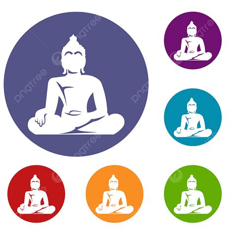 Buddha Statue Clipart Transparent Background, Statue Of Buddha Sitting In Lotus Pose Icons Set ...