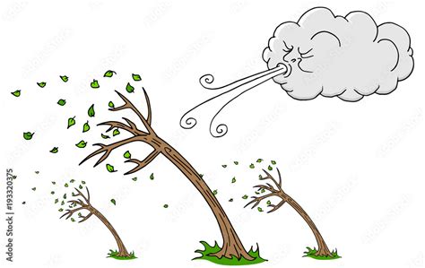 Windy Day Trees and Cloud Blowing Wind Stock Vector | Adobe Stock