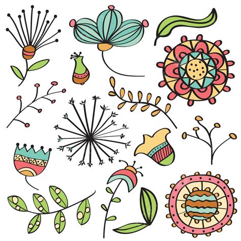 Dibujo De Doodle Color Flores Y Hojas Colección Naturaleza Elemento Vector PNG ,dibujos Dibujo ...