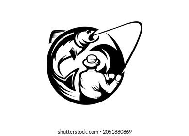 Plain Black White Fishing Illustration Logo Stock Vector (Royalty Free) 2051880869 | Shutterstock