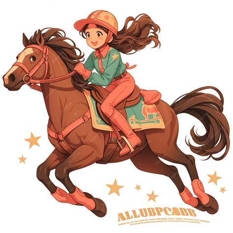 Premium Vector | A Columbus girl rides a horse in cartoon style