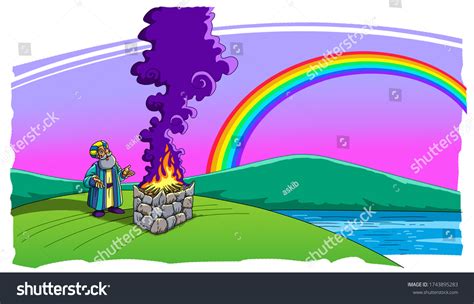 Noah Made Sacrifice After Flood Rainbow Stock Illustration 1743895283 ...