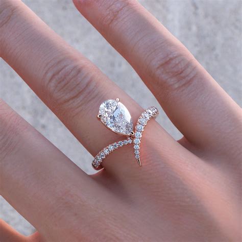 Unique Pear Engagement Ring. Rose Gold Chevron Engagement | Etsy | Pear shaped engagement rings ...