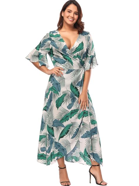 XL 5XL plus size summer dress 2018 new women V neck bandwidth Ruffle sleeve loose dresses-in ...