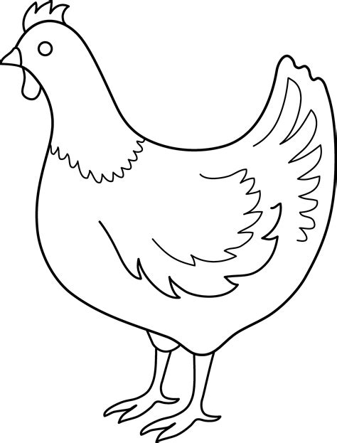 Colorable Hen Line Art - Free Clip Art