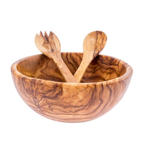 Olive Wood Bowl & Serving Utensils Set, Handmade Wooden Salad Serving ...