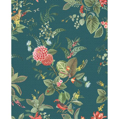 300116 - Floris Teal Woodland Floral Wallpaper - by Eijffinger