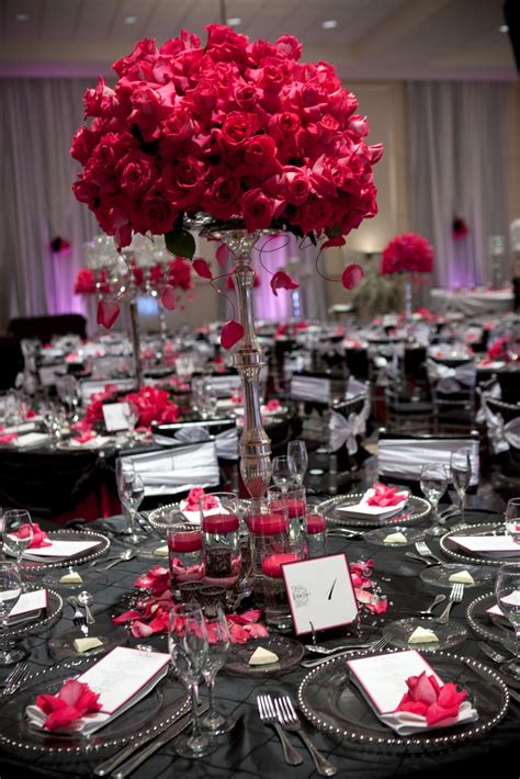 Hot Pink Rose Centerpiece of Silver Stand by Emerald City Designs | Rose centerpieces, Pink ...