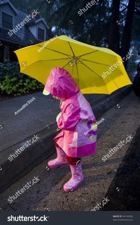 Little Girl Yellow Umbrella Playing Rain Stock Photo 54742696 - Shutterstock