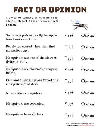 Mosquito - Facts and Opinions | PrimaryLearning.Org - Worksheets Library