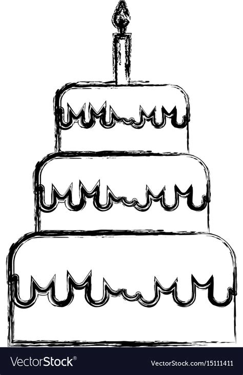 Sketch draw birthday cake cartoon Royalty Free Vector Image