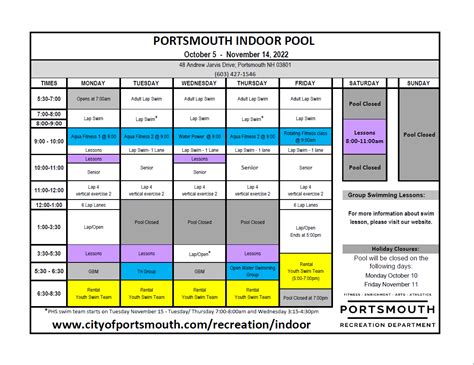 Indoor Pool Schedule | City of Portsmouth