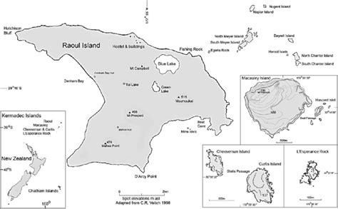 Map of the Kermadec Islands including islands visited during the May ...