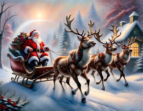 Santa Claus in His Sleigh Being Pulled by His Reindeer - AI Generated ...