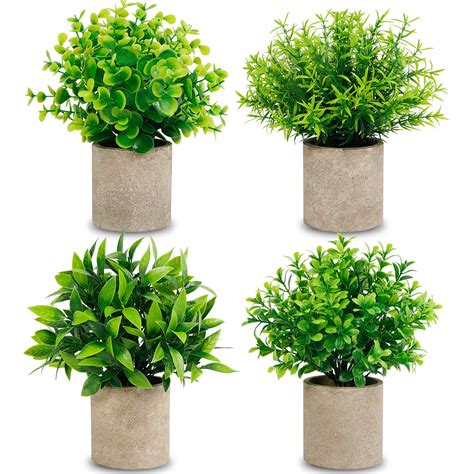 Buy CEWOR 4 Packs Artificial Mini Potted s Fake Greenery Eucalyptus Rosemary Plastic Centerpiece ...