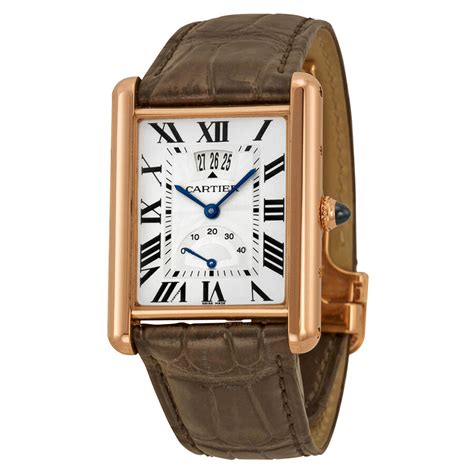 Cartier Tank Louis Silver Dial 18k Rose Gold Brown Leather Mechanical ...