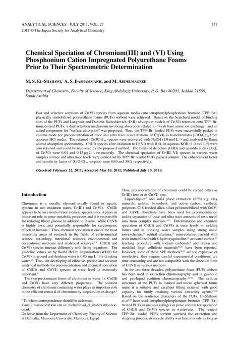 (PDF) Chemical Speciation of Chromium(III) and (VI) Using Phosphonium Cation Impregnated ...