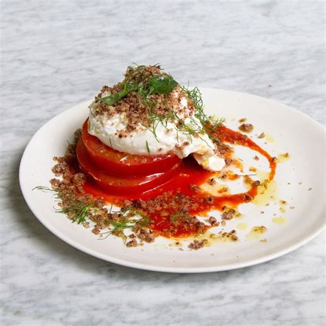 Beefsteak Tomato and Burrata Salad with Olive Streusel Recipe - Michael Voltaggio, Bryan Voltaggio