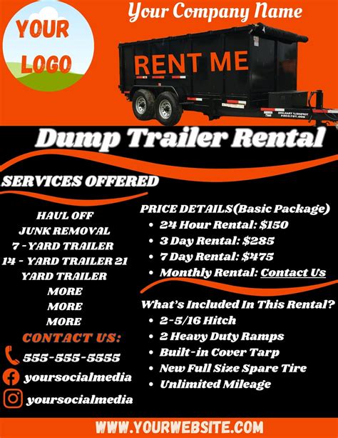 Dumpster Flyer, Dump Trailer Flyer, Trailer Rental Promotion, Roll off ...